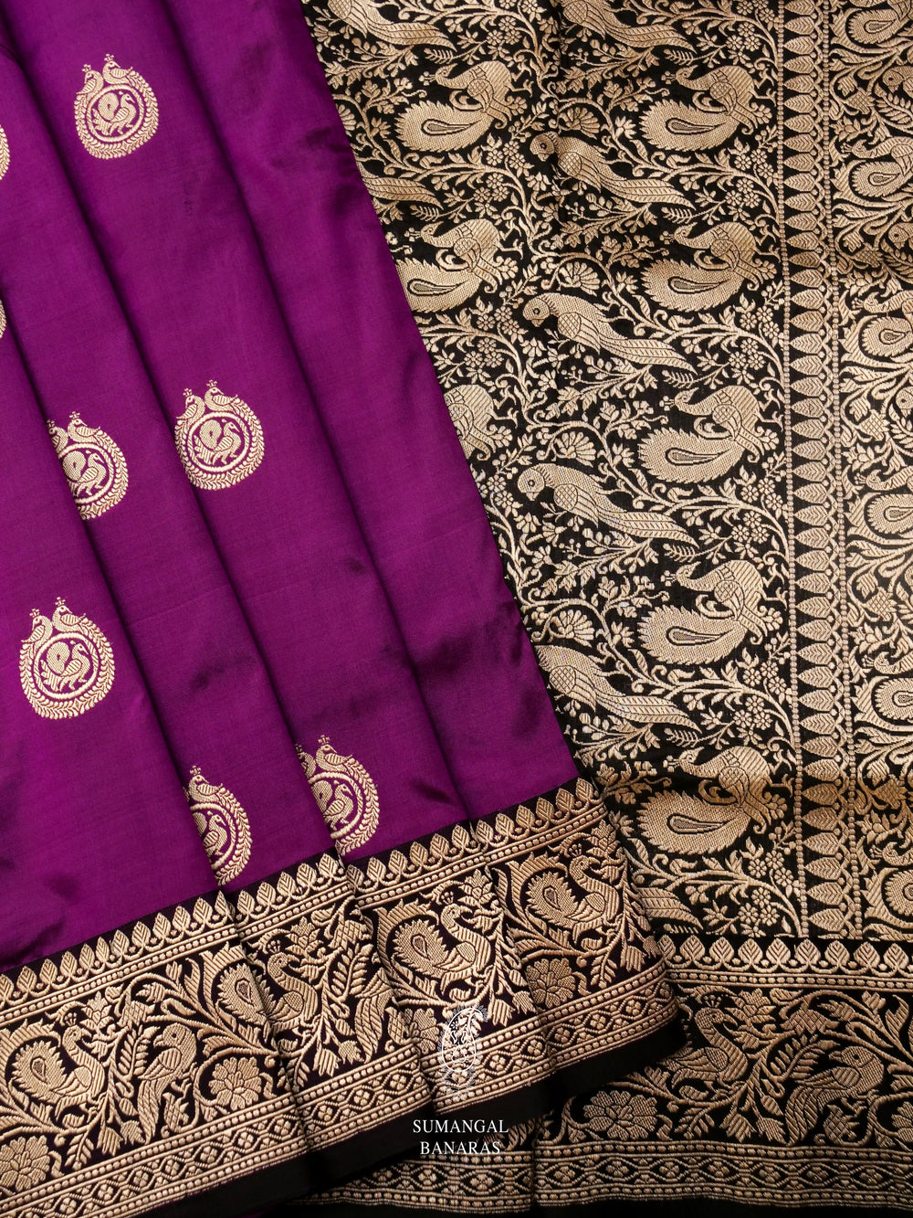 Handwoven Voila Violet Banarasi Katan Silk Saree