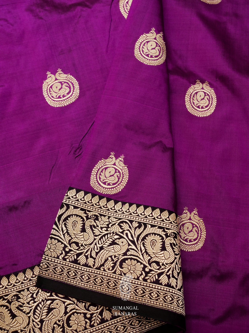 Handwoven Voila Violet Banarasi Katan Silk Saree