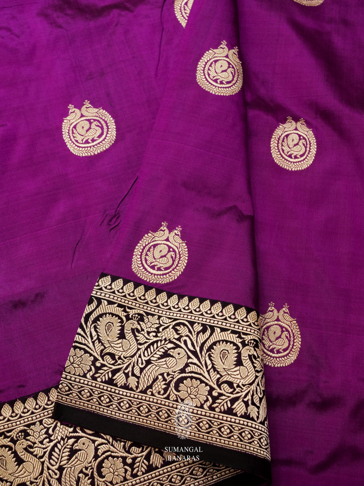 Handwoven Voila Violet Banarasi Katan Silk Saree