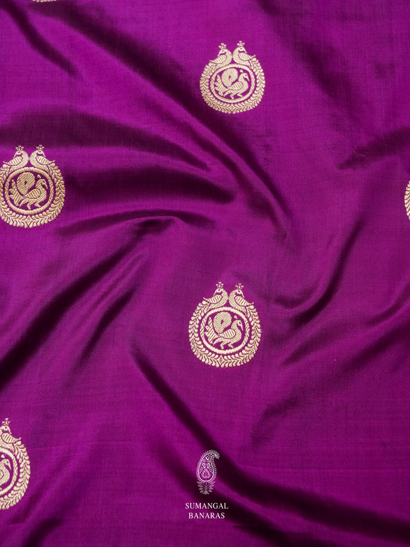 Handwoven Voila Violet Banarasi Katan Silk Saree