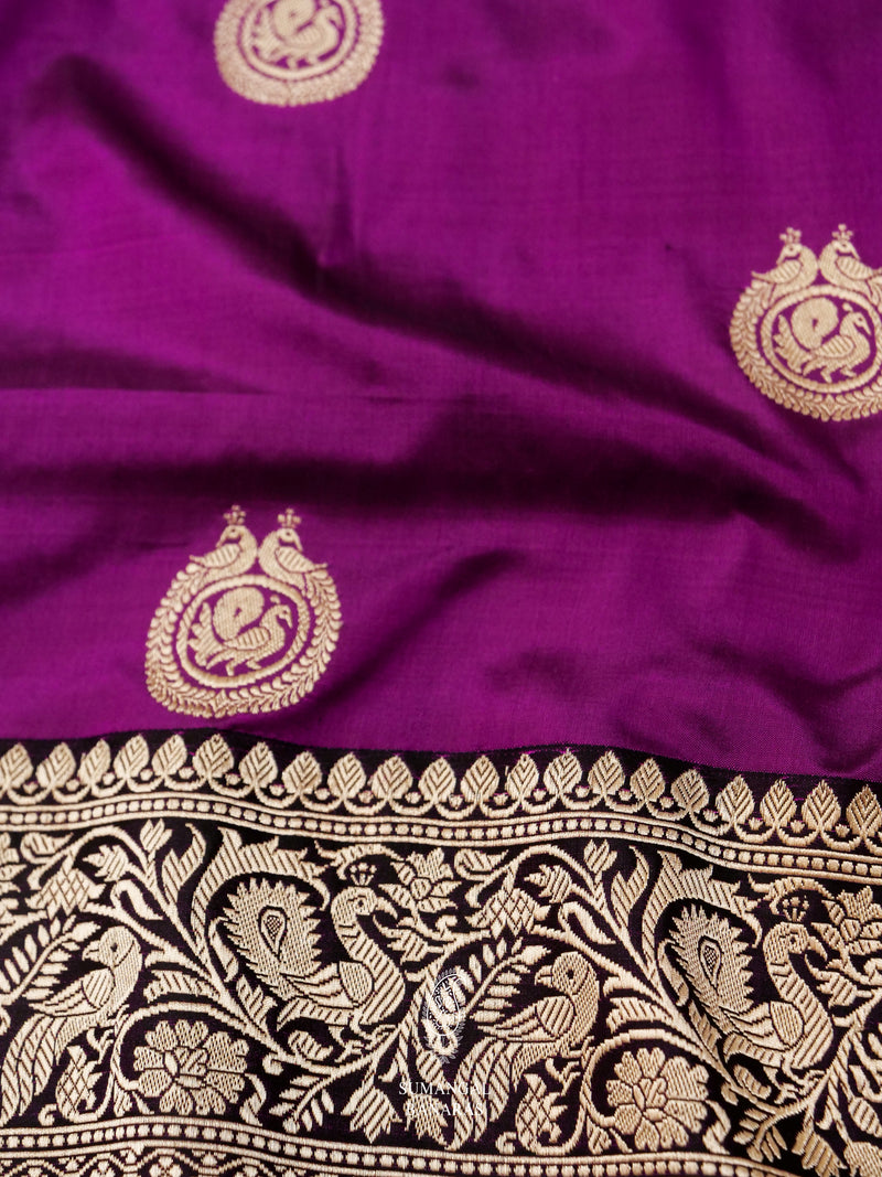 Handwoven Voila Violet Banarasi Katan Silk Saree