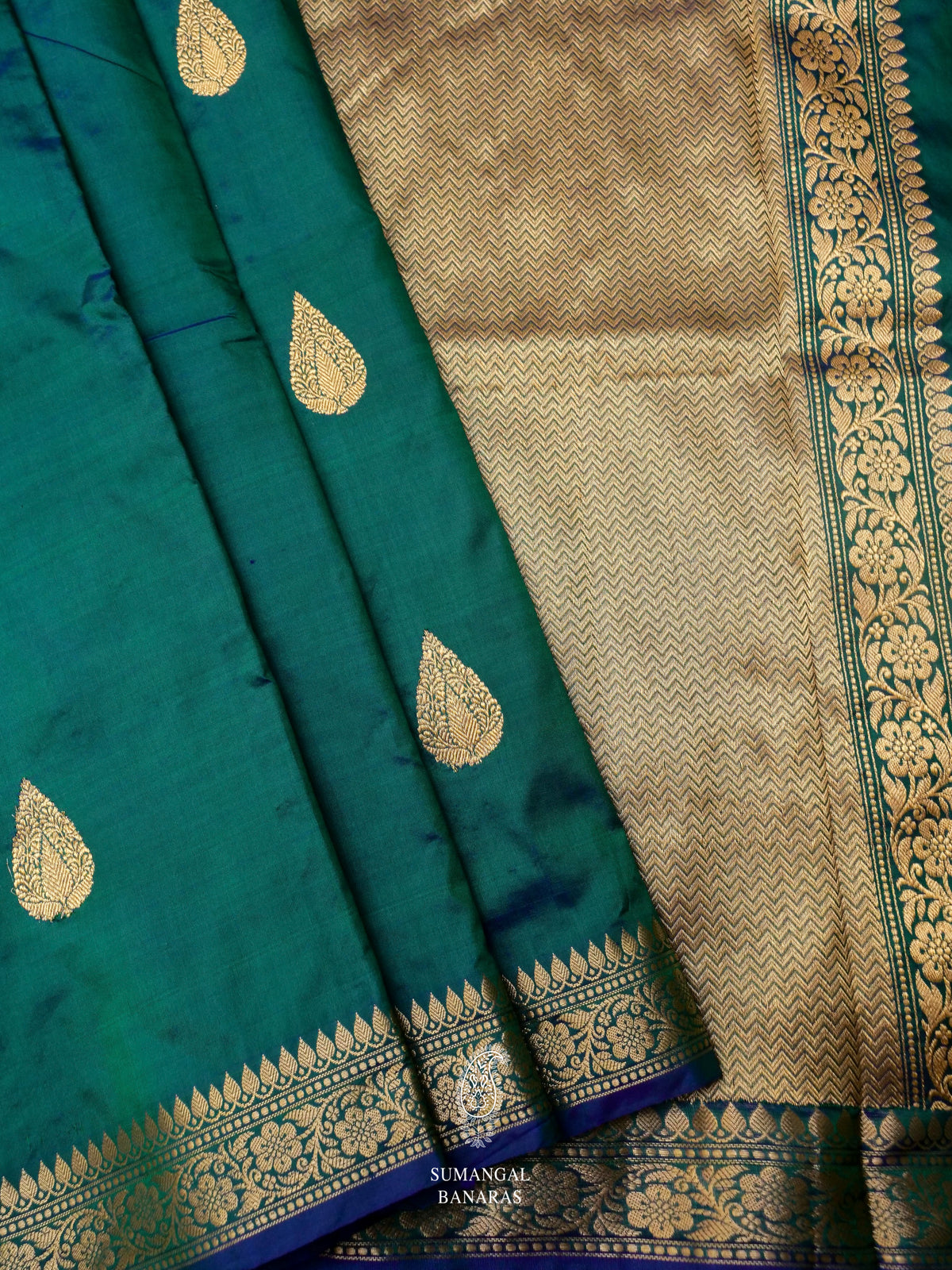 Handwoven Teal Green Banarasi Katan Silk Saree