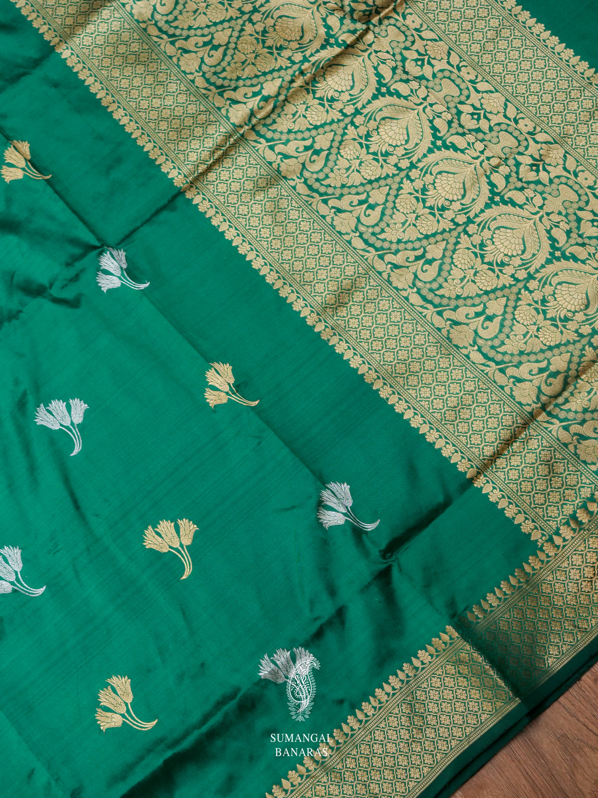 Handwoven Teal Green Banarasi Katan Silk Saree