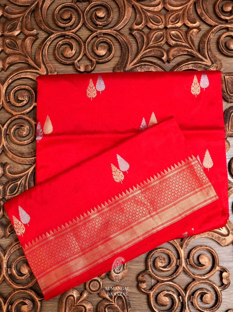 Handwoven Raga Red Banarasi Katan Silk Saree