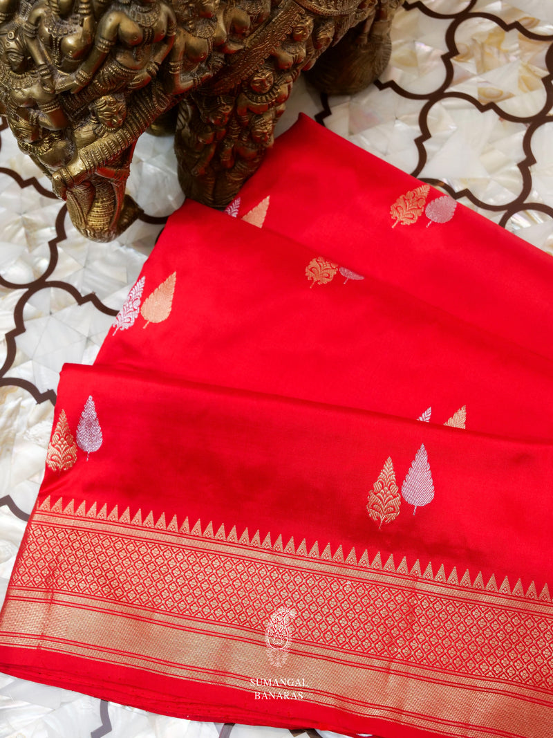 Handwoven Raga Red Banarasi Katan Silk Saree