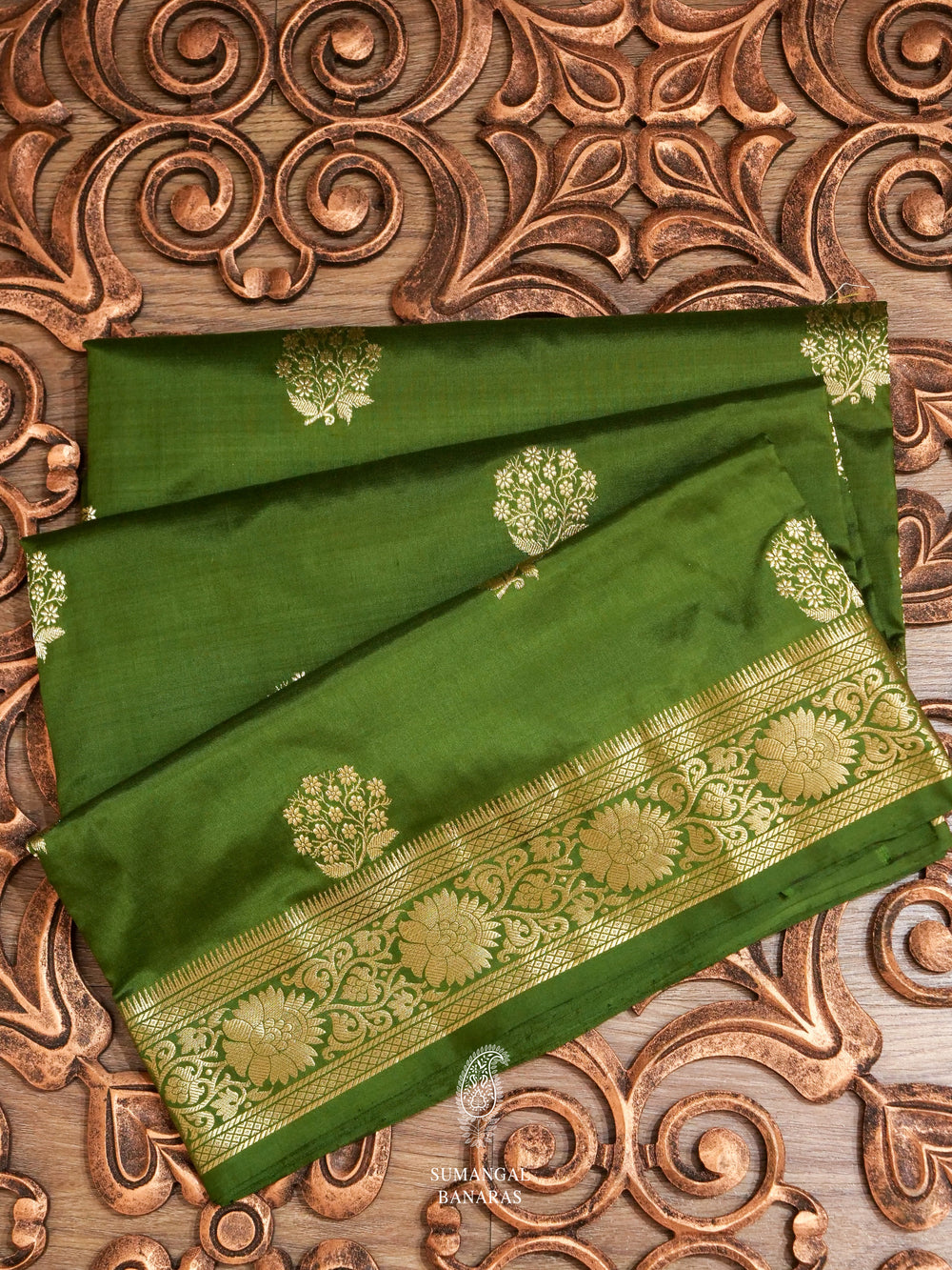 Handwoven Mehendi Green Banarasi Katan Silk Saree