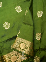 Handwoven Mehendi Green Banarasi Katan Silk Saree