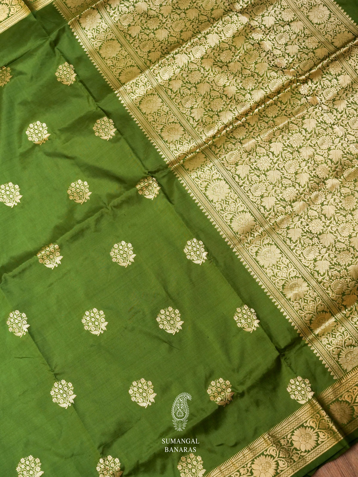 Handwoven Mehendi Green Banarasi Katan Silk Saree