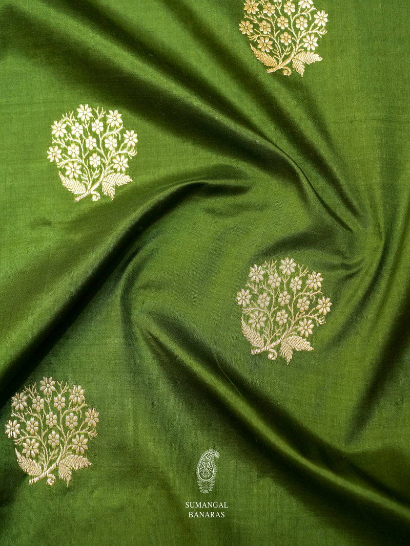 Handwoven Mehendi Green Banarasi Katan Silk Saree