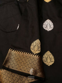 Handwoven Charcoal Black Banarasi Katan Silk Saree