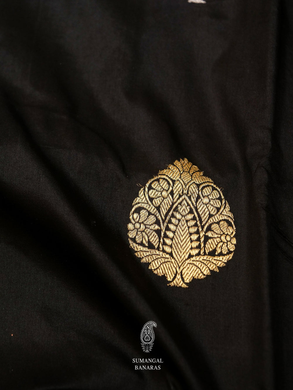 Handwoven Charcoal Black Banarasi Katan Silk Saree