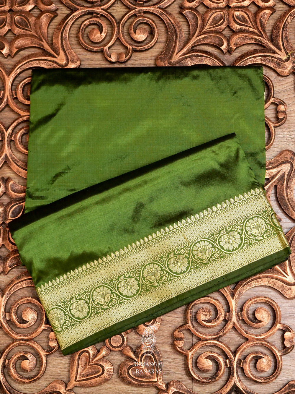 Handwoven Forest Green Banarasi Katan Silk Saree