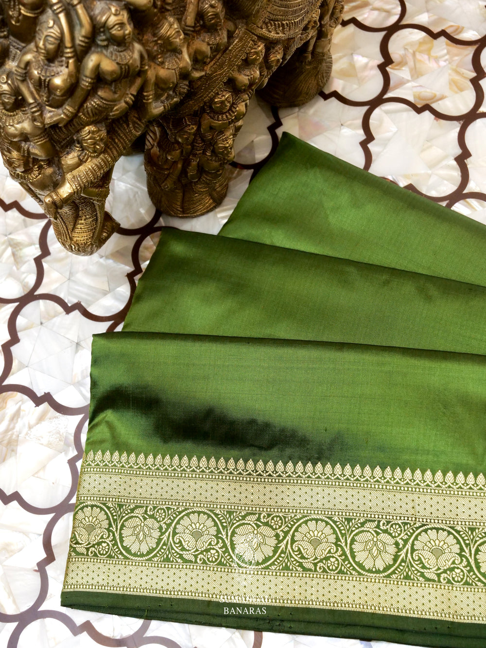 Handwoven Forest Green Banarasi Katan Silk Saree