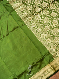 Handwoven Forest Green Banarasi Katan Silk Saree