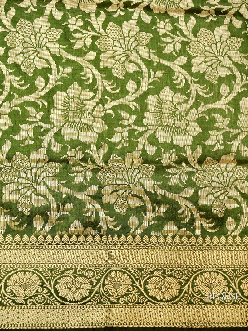Handwoven Forest Green Banarasi Katan Silk Saree