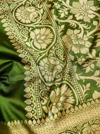 Handwoven Forest Green Banarasi Katan Silk Saree