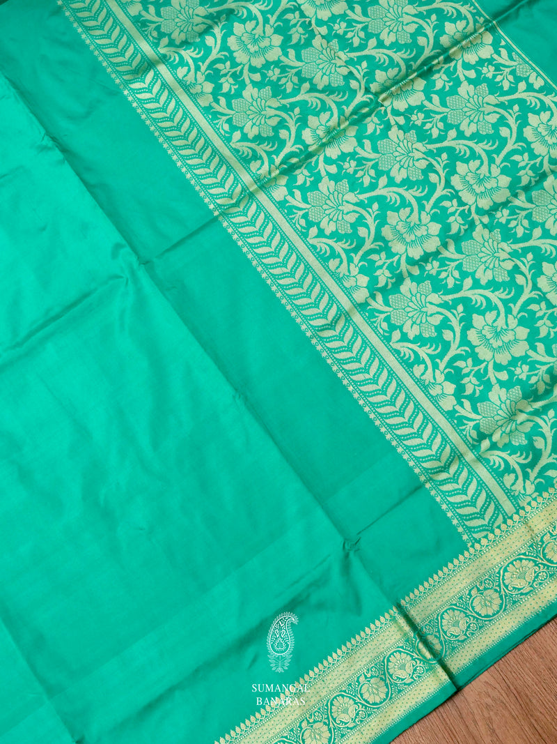 Handwoven Turquoise Green Banarasi Katan Silk Saree