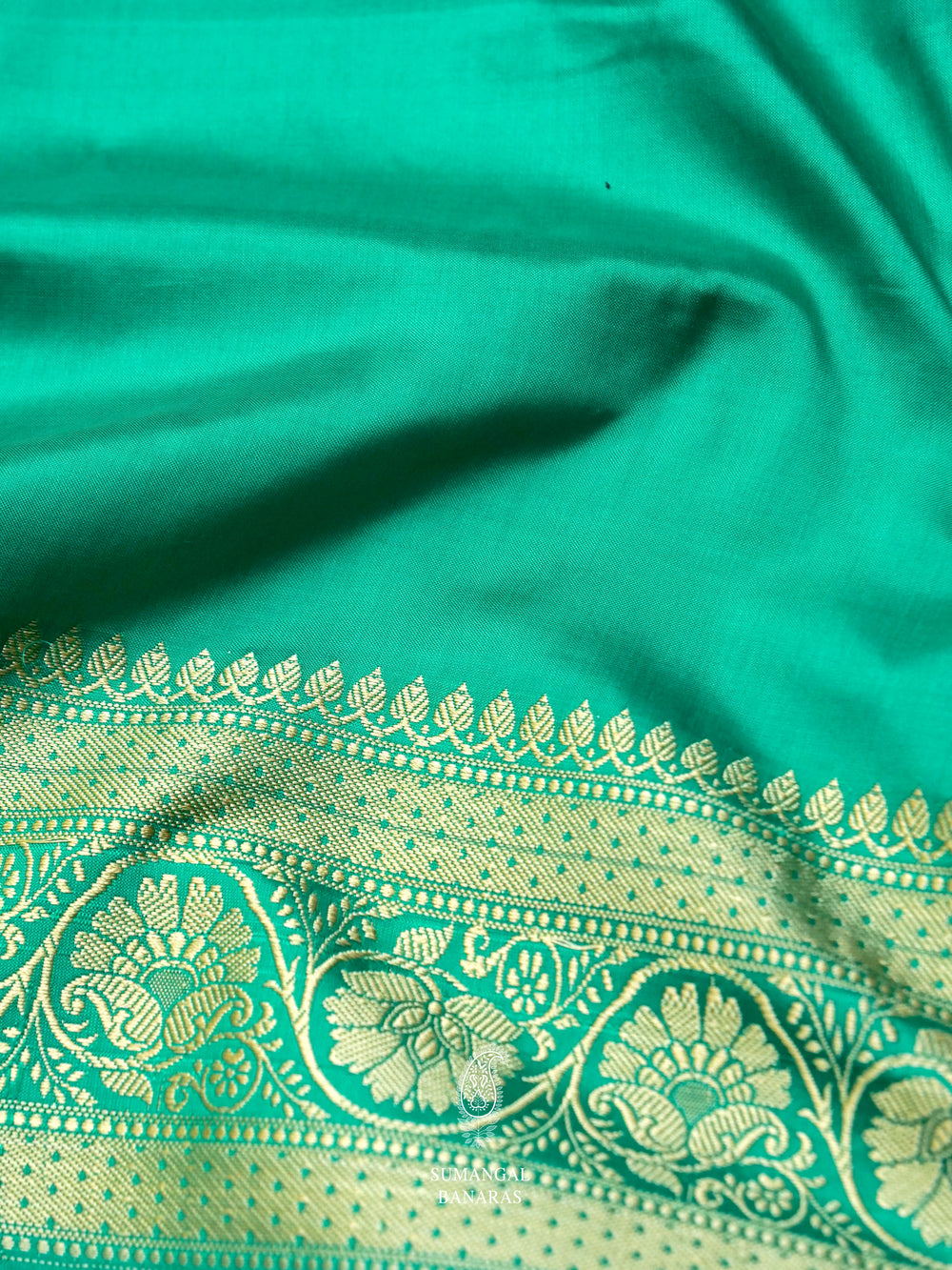 Handwoven Turquoise Green Banarasi Katan Silk Saree