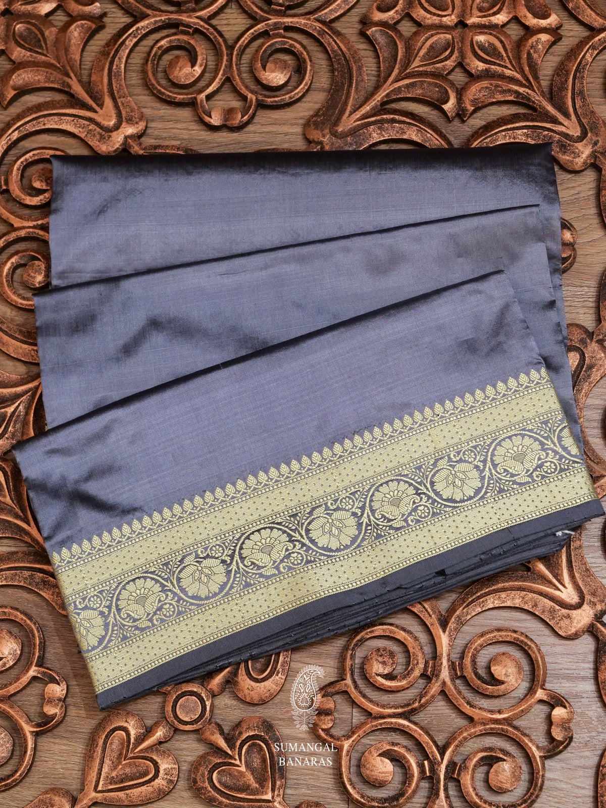 Handwoven Slate Grey Banarasi Katan Silk Saree