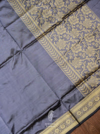 Handwoven Slate Grey Banarasi Katan Silk Saree