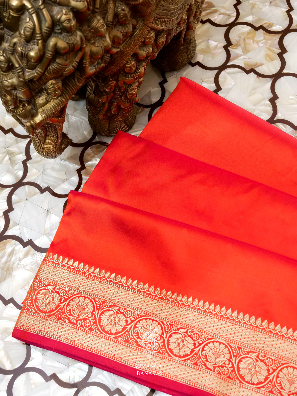 Handwoven Bright Red Banarasi Katan Silk Saree