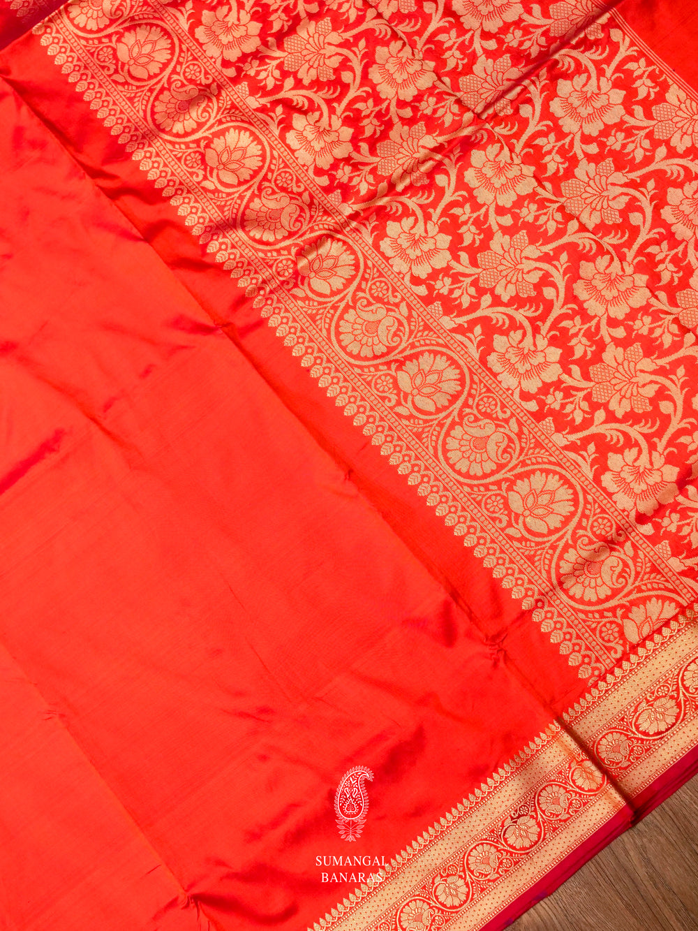 Handwoven Bright Red Banarasi Katan Silk Saree
