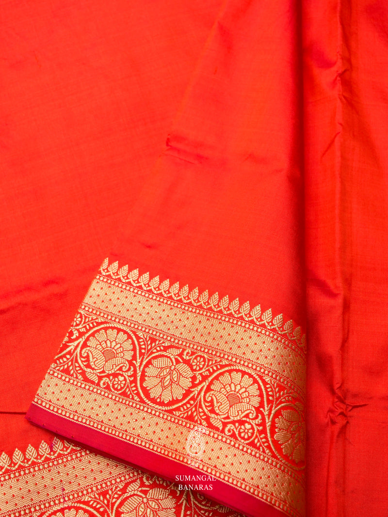 Handwoven Bright Red Banarasi Katan Silk Saree