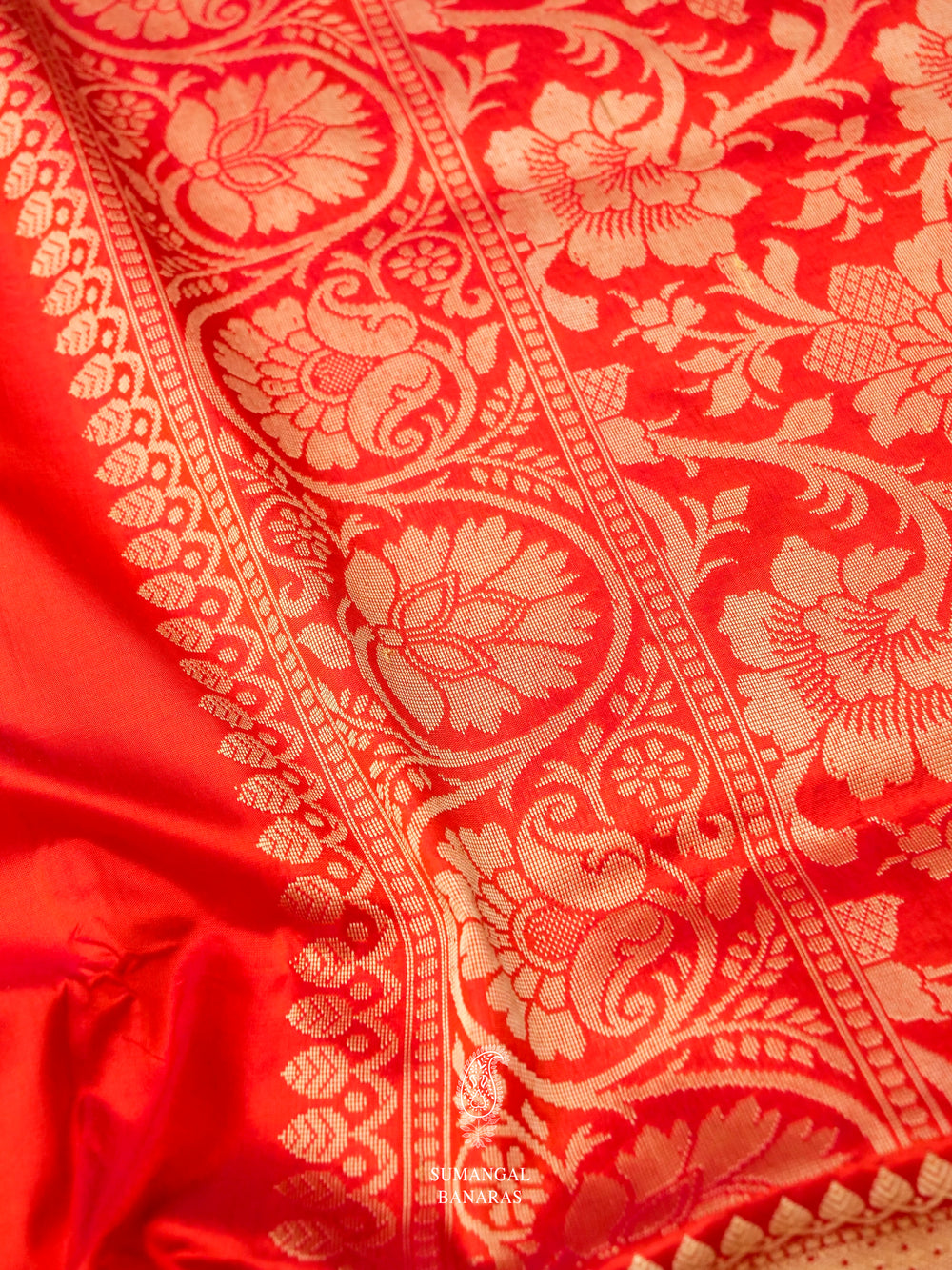 Handwoven Bright Red Banarasi Katan Silk Saree