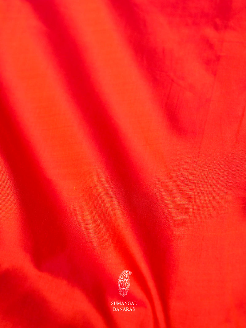 Handwoven Bright Red Banarasi Katan Silk Saree