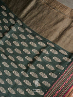 Handwoven Pine Green Muslin Silk Saree