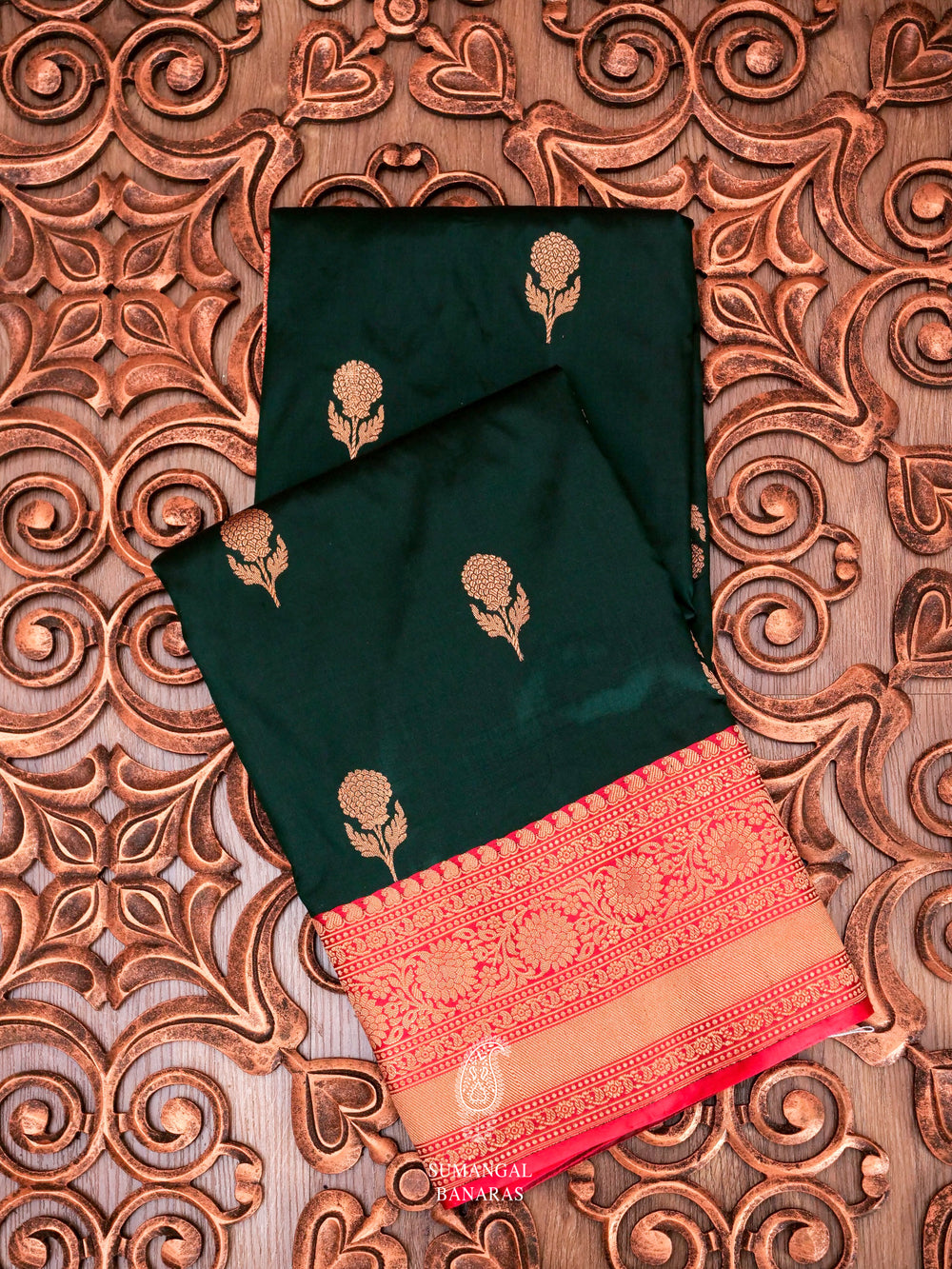 Handwoven Bottle Green Katan Silk Saree