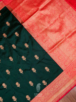 Handwoven Bottle Green Katan Silk Saree