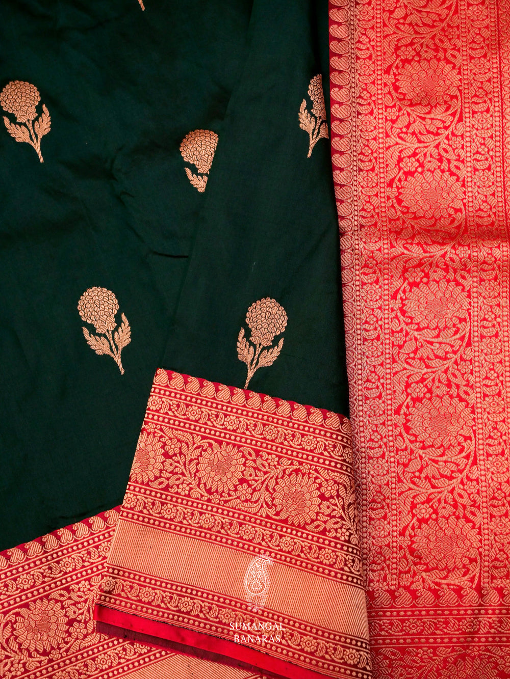 Handwoven Bottle Green Katan Silk Saree