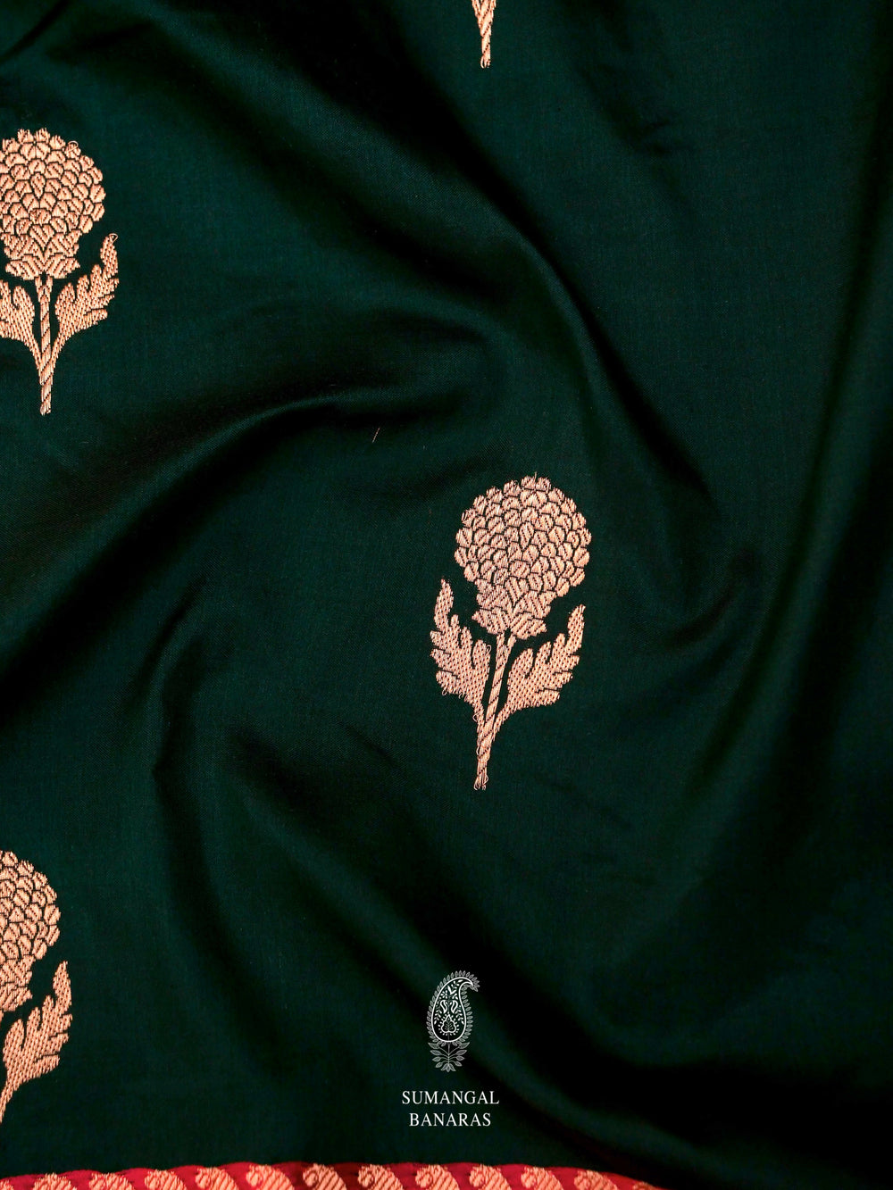 Handwoven Bottle Green Katan Silk Saree