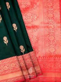Handwoven Bottle Green Katan Silk Saree