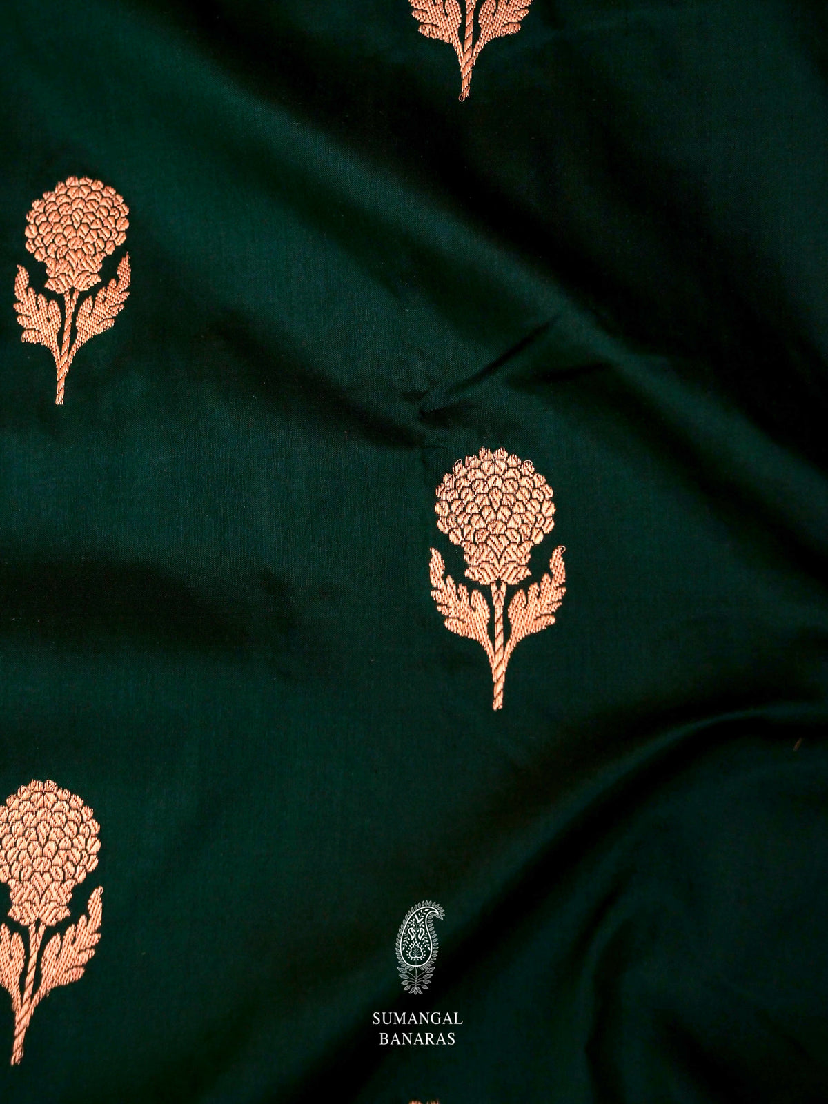 Handwoven Bottle Green Katan Silk Saree