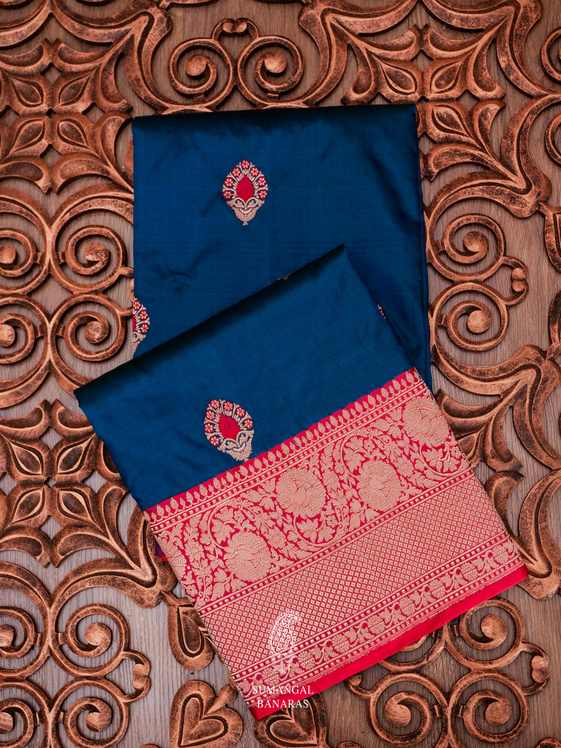 Handwoven Teal Blue Katan Silk Saree