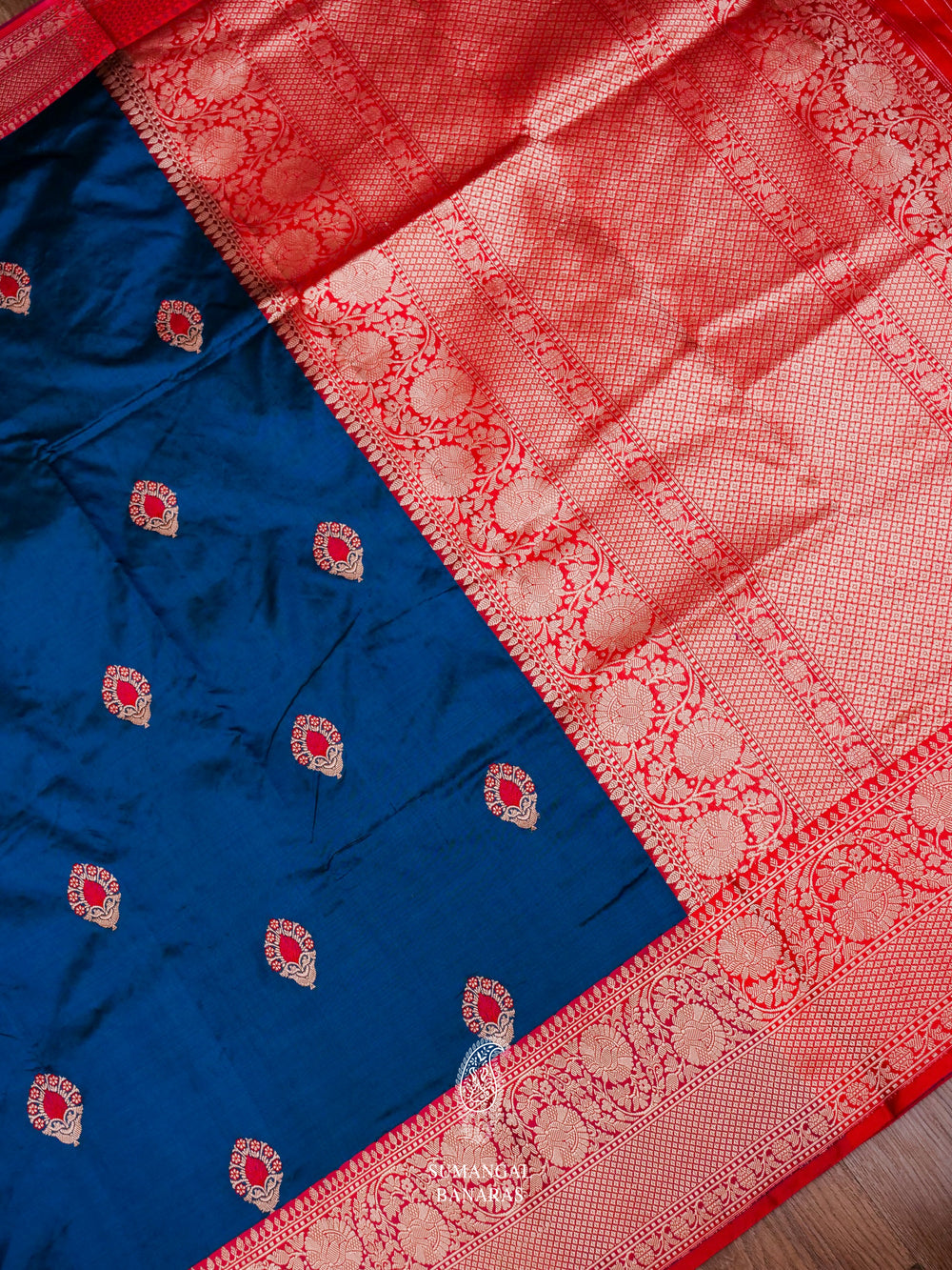 Handwoven Teal Blue Katan Silk Saree