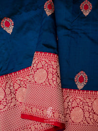 Handwoven Teal Blue Katan Silk Saree