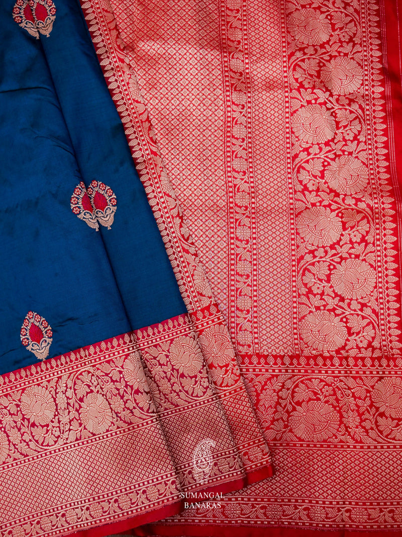 Handwoven Teal Blue Katan Silk Saree