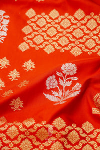 Handwoven Banarsi Scarlet Orange Katan Silk Saree