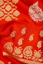 Handwoven Banarsi Scarlet Orange Katan Silk Saree