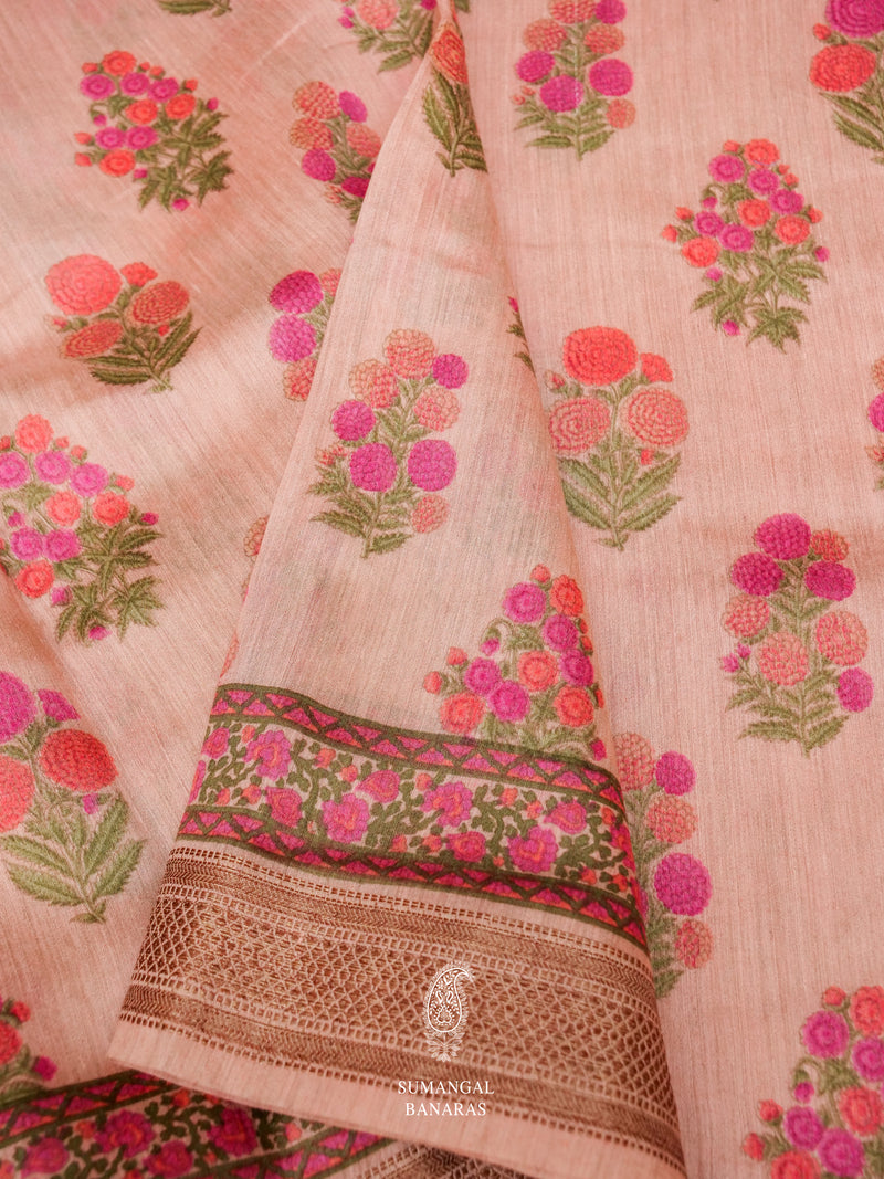 Handwoven Powder Pink Muslin Silk Saree
