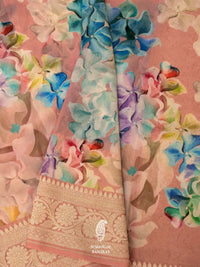 Peach Digital Print Georgette Saree