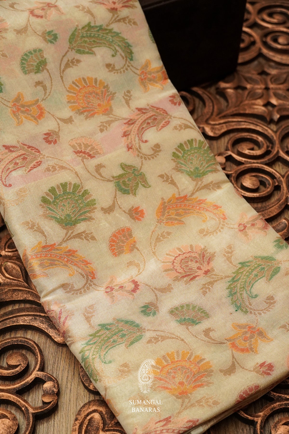 Handwoven Light Gold Meenakari Tissue Silk Saree