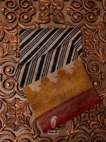 Handwoven Beige Muslin Silk Stripe Saree