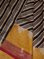 Handwoven Beige Muslin Silk Stripe Saree