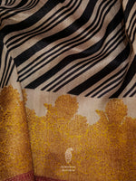 Handwoven Beige Muslin Silk Stripe Saree
