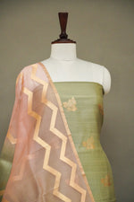 Handwoven Green and Pink Banarsi Tussar Silk Suit Set
