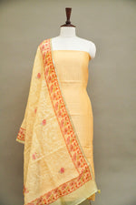 Handwoven Mellow Yellow Banarsi Pure Tussar Munga Suit Set